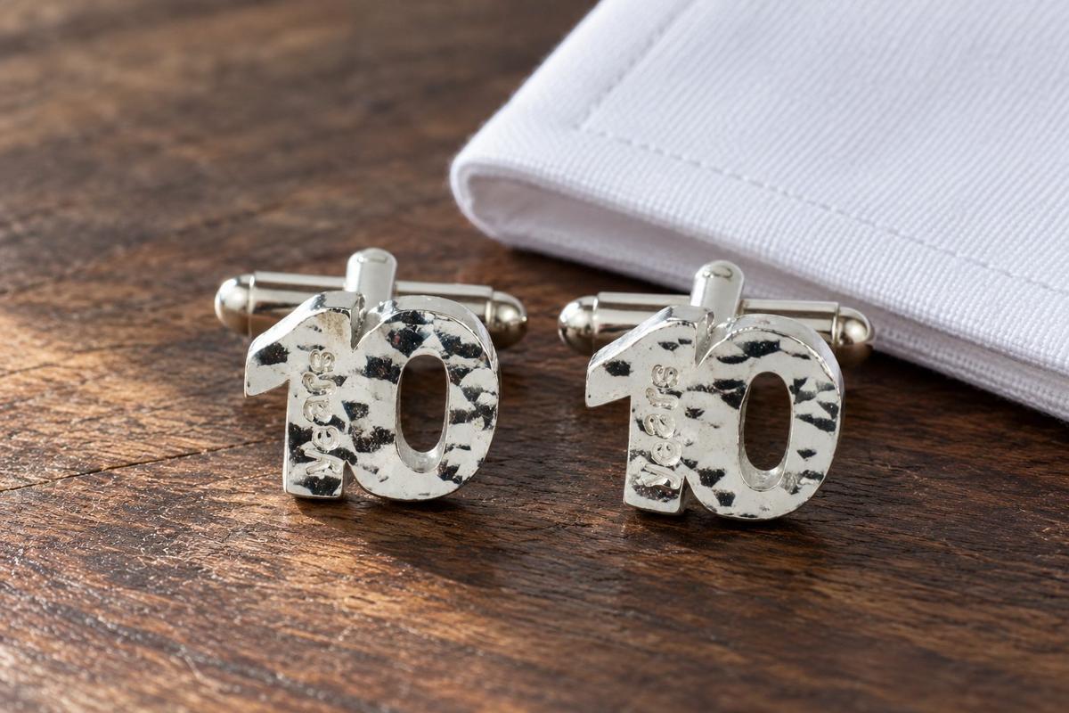 Handmade Hammered Number 10 Cufflinks – 10th Anniversary Gift