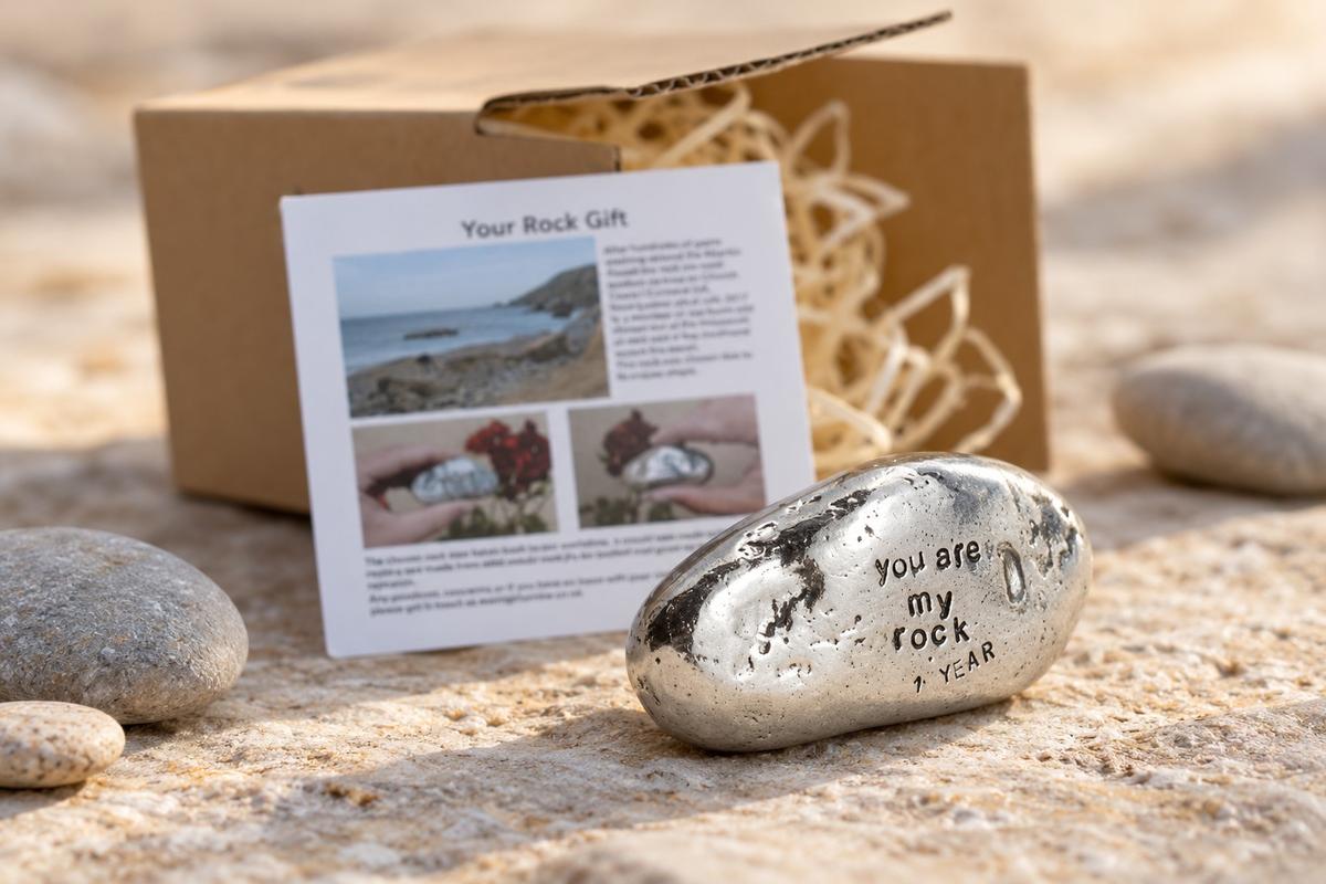 1st Anniversary You Are My Rock Gift Idea - Solid Metal Heavy Polished Rock Gift for 1 Year Anniversary