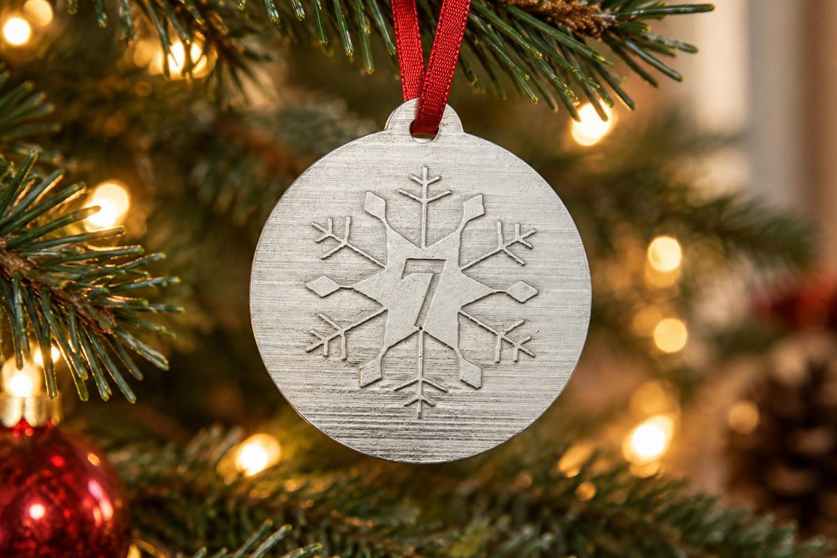 7th Christmas Snowflake Metal Decoration - 7th Anniversary Idea