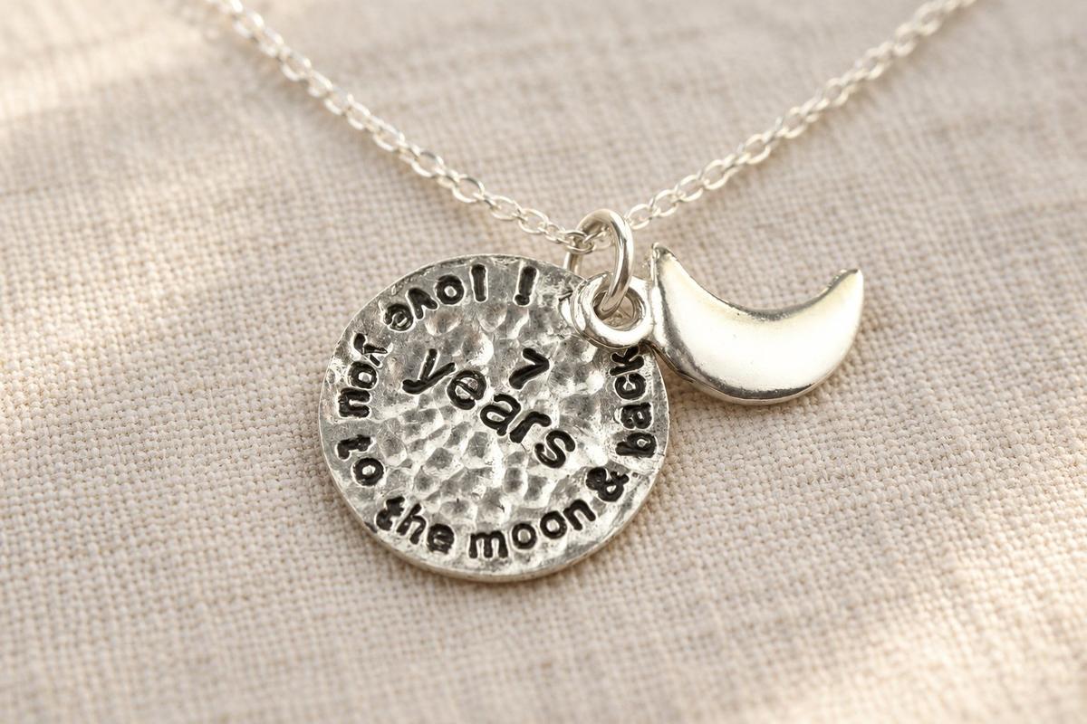 7th Anniversary Necklace - I Love You To The Moon & Back Gift