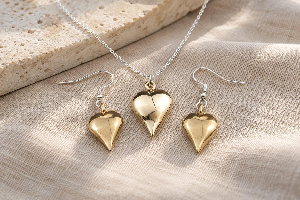 Handmade Bronze Heart Jewelry Set – 8th Anniversary Gift