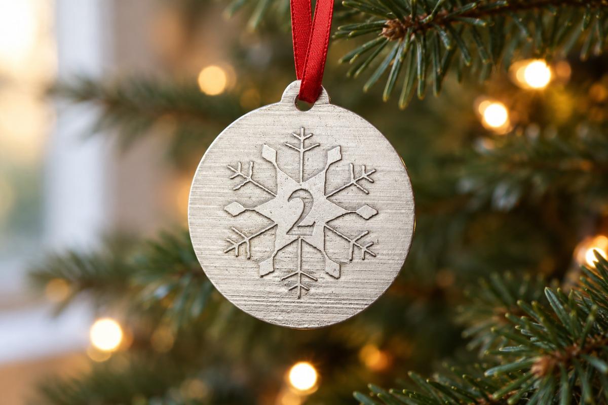 2nd Anniversary Christmas Tree Decoration Metal Snowflake Cotton Anniversary Gift Idea Personalised Ornament