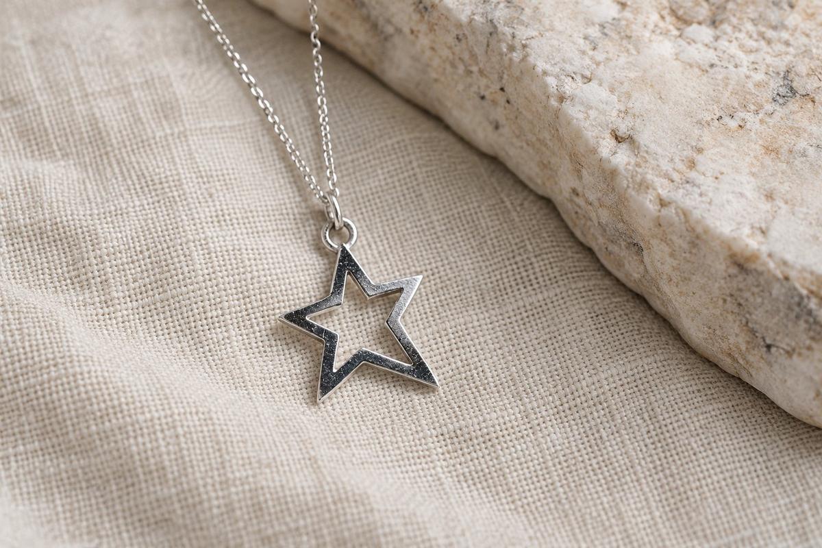 Tin Open Star Minimalist Necklace - 10th Wedding gift - Women's Pendant. Birthday Gift.