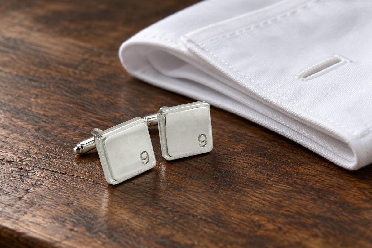 Polished Square Tin Cufflinks with '9' Engraved - 9th Anniversary