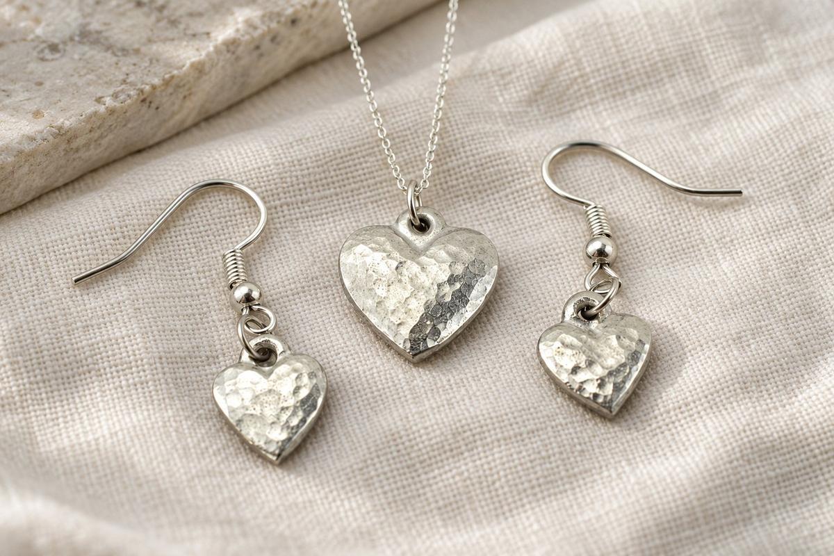 Tin 10th Anniversary Earring and Pendant Heart Set