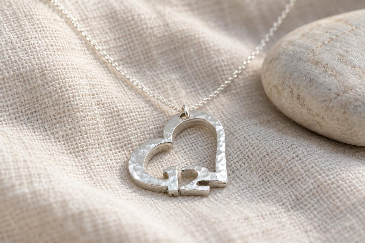 12th Anniversary Beaten Heart Pendant with Sterling Silver Chain