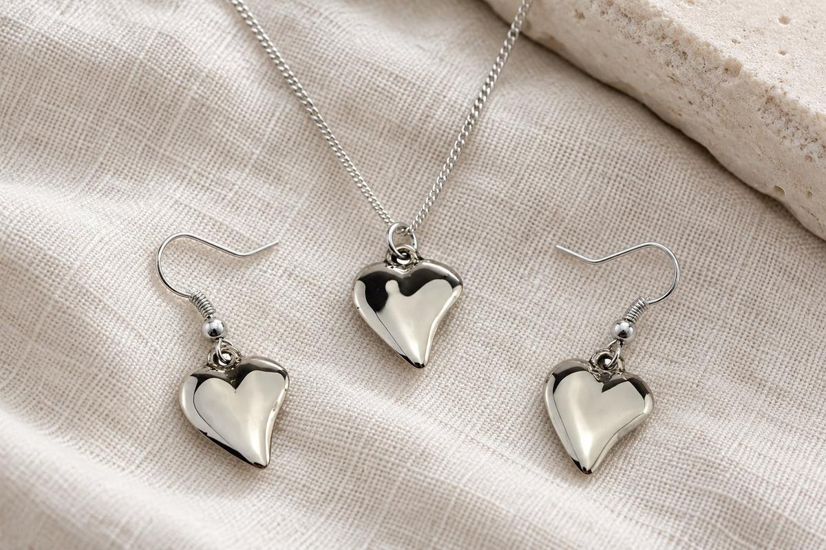 Bronze Off Shaped Heart Earring & Necklace Set- Anniversary or Birthday Gift