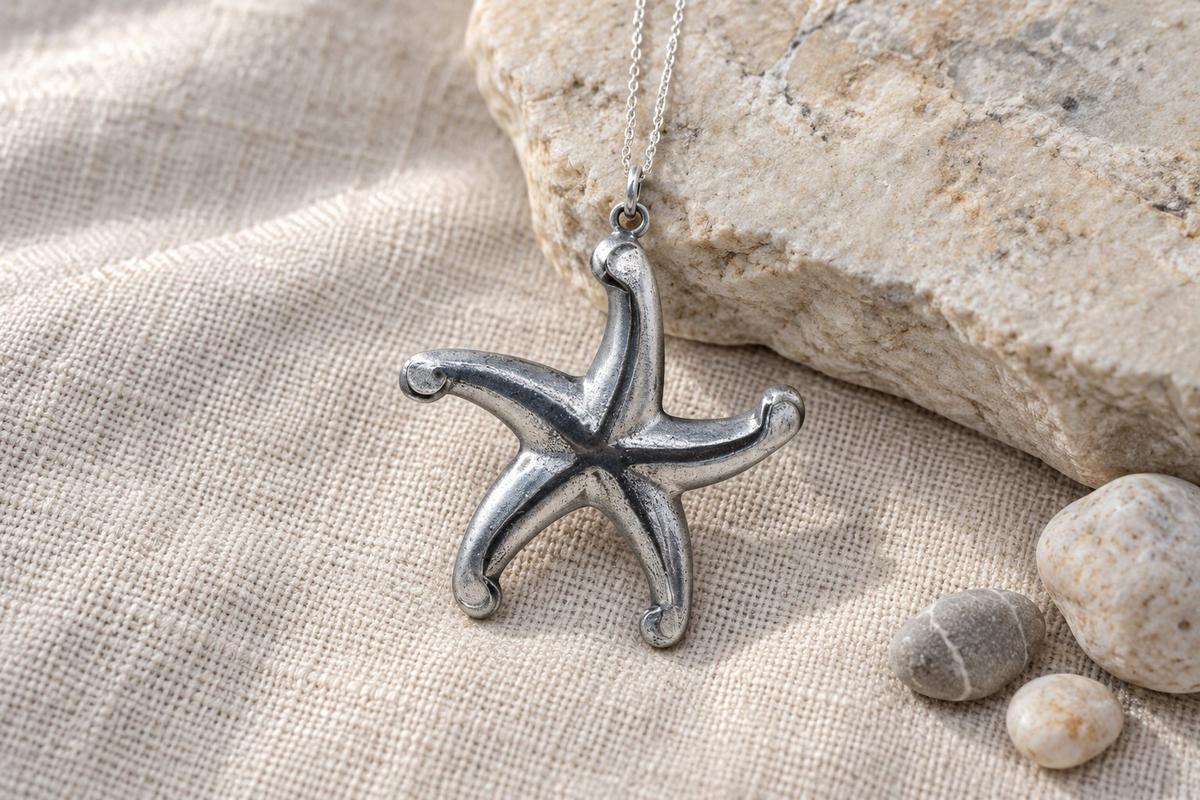 Tin Starfish Pendant/Necklace (Large) - 10th Wedding Anniversary. Birthday.