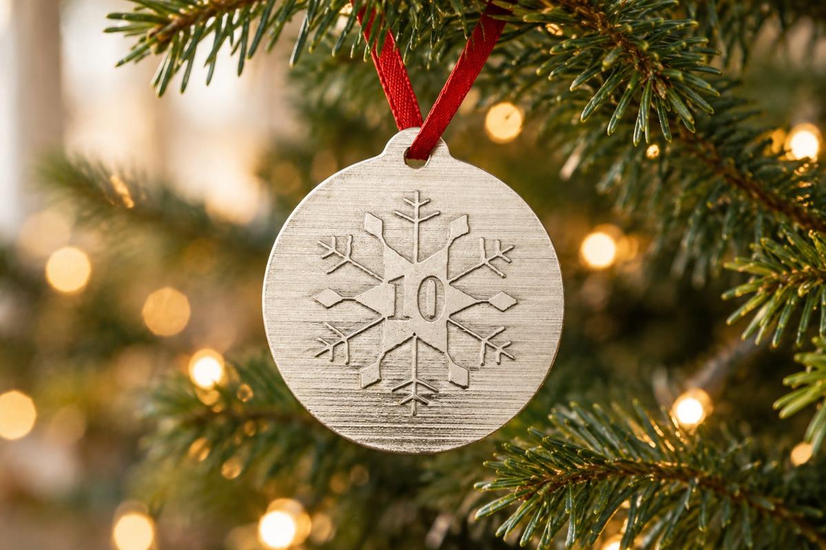 10th Christmas Snowflake Metal Decoration - 10th Anniversary Idea