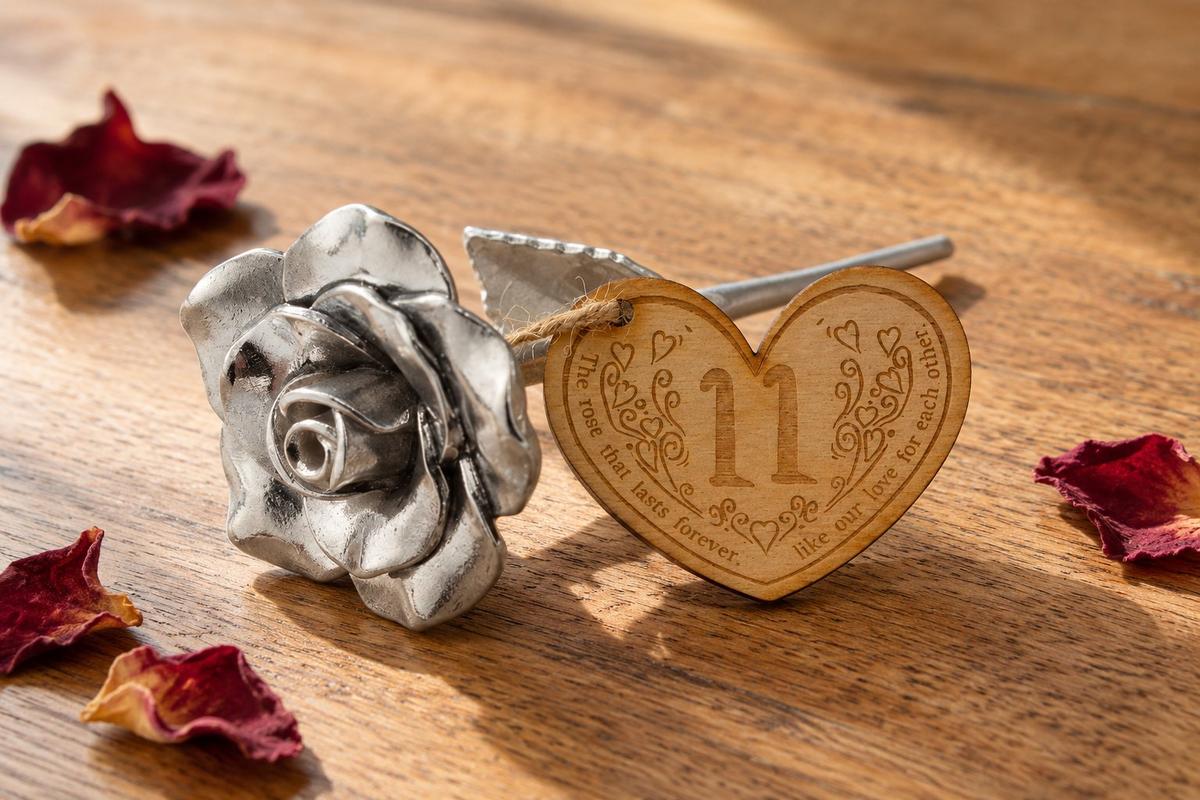 11th Anniversary Forever Rose with Wooden Token