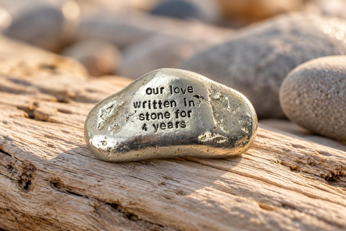 Our Love Written in Stone for 4 Year - Quality Tin Rock for your Anniversary