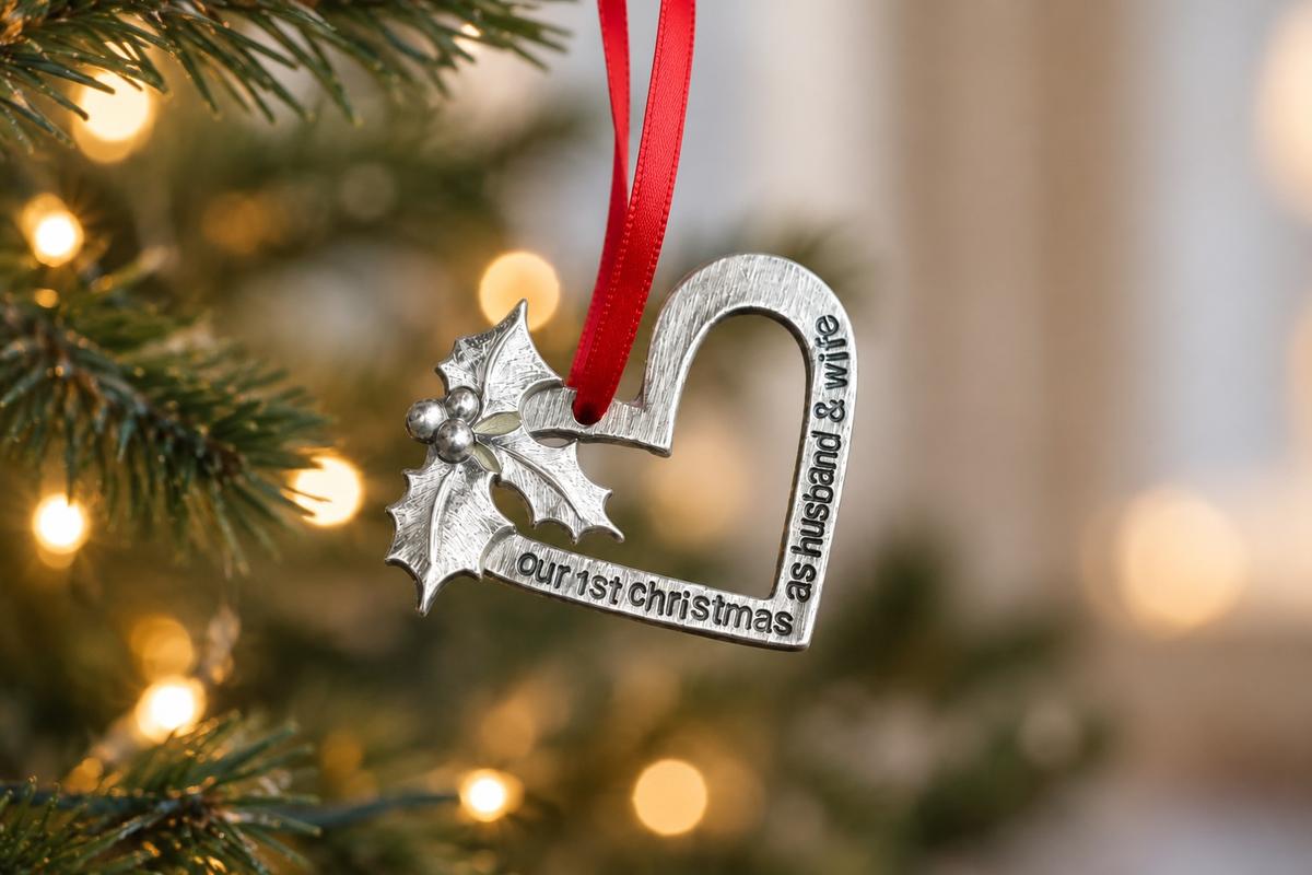 1 Year Anniversary Christmas Tree Ornament - Reads Our 1st Christmas as Husband & Wife
