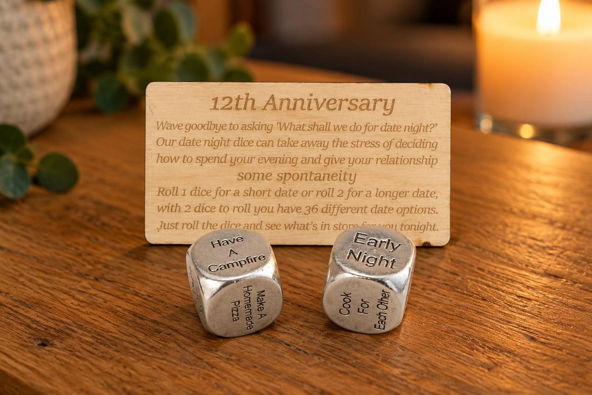 Twelfth Anniversary Date Night Decider Dice - 12th Anniversary