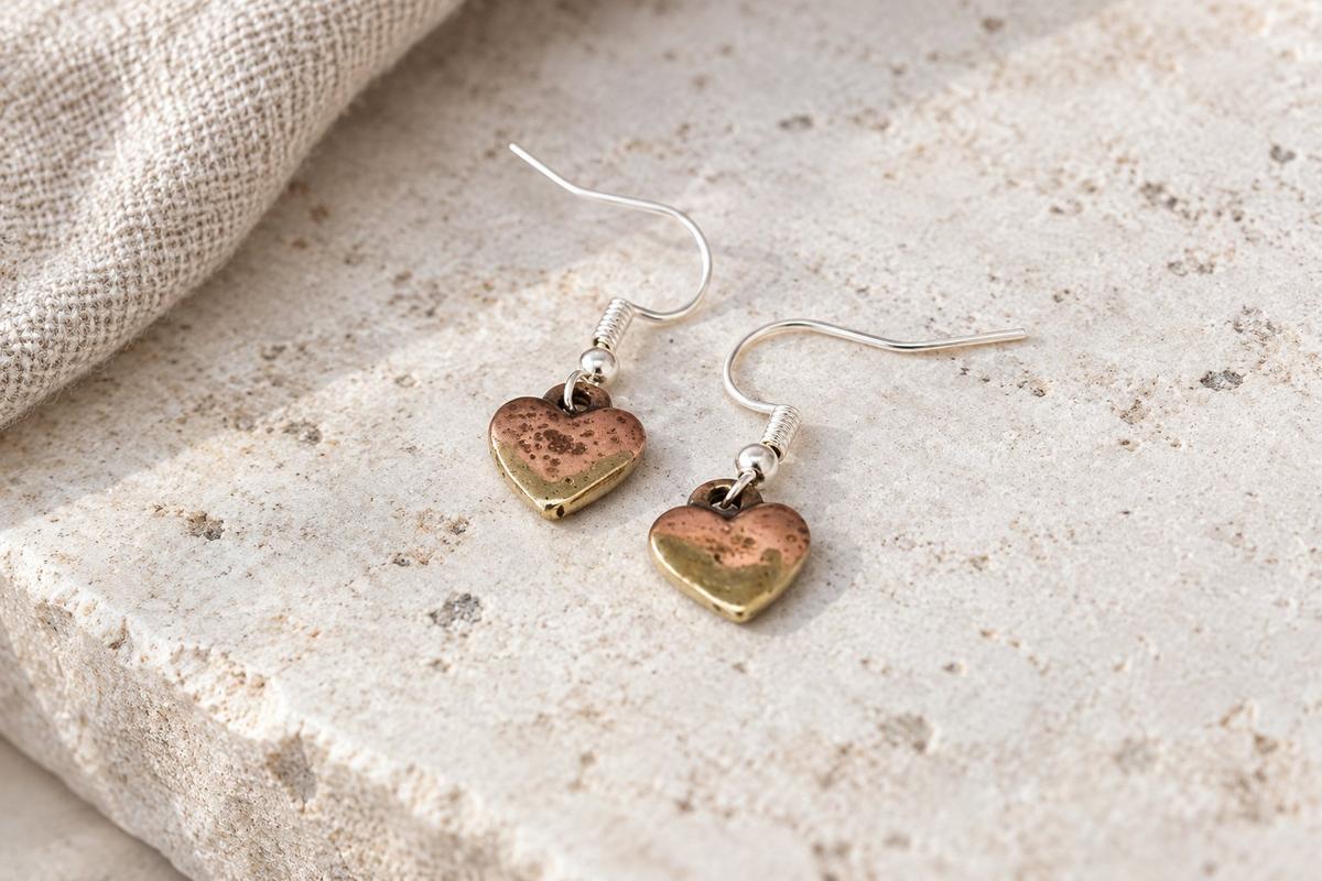8th Anniversary Bronze Heart Earrings – Handcrafted Beaten Bronze Jewellery, Romantic 8 Year Gift for Wife