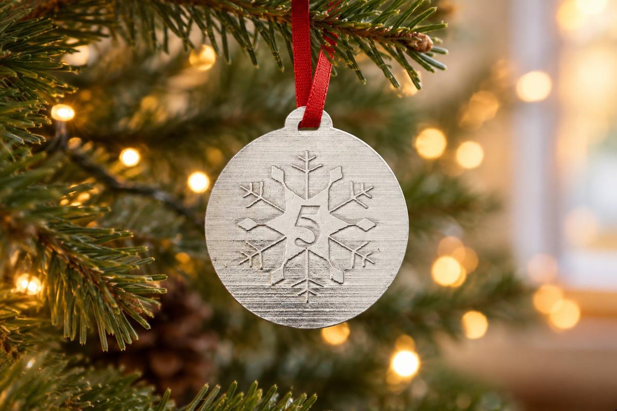5th Christmas Snowflake Metal Decoration - 5th Anniversary Idea