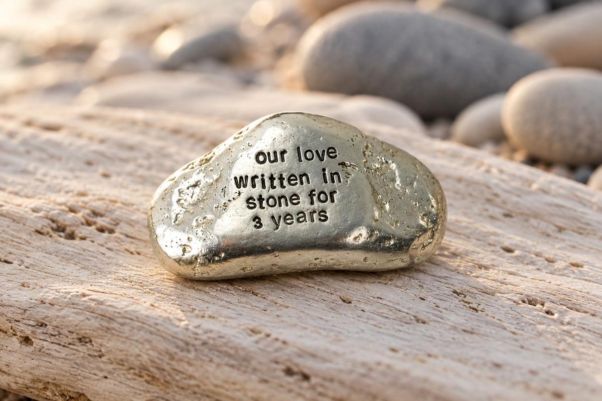 Our Love Written in Stone for 3 Year - Quality Tin Rock for your Anniversary