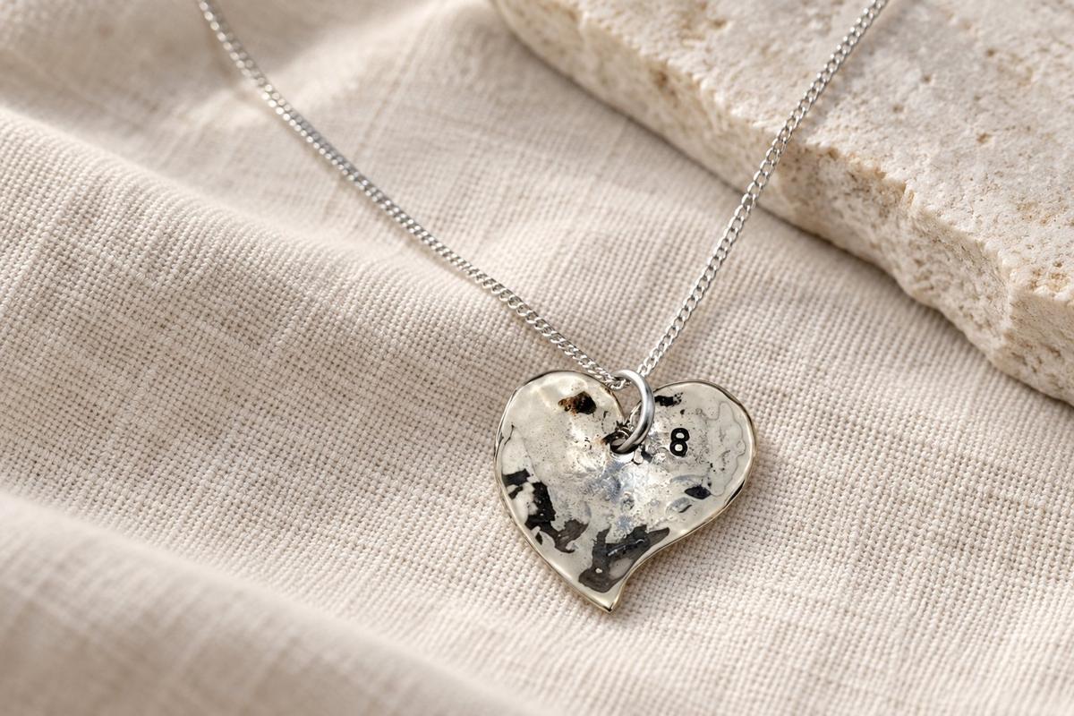 8th Anniversary Beaten Bronze Heart Pendant with 8 Stamped in Corner - Great 8th Anniversary Gift