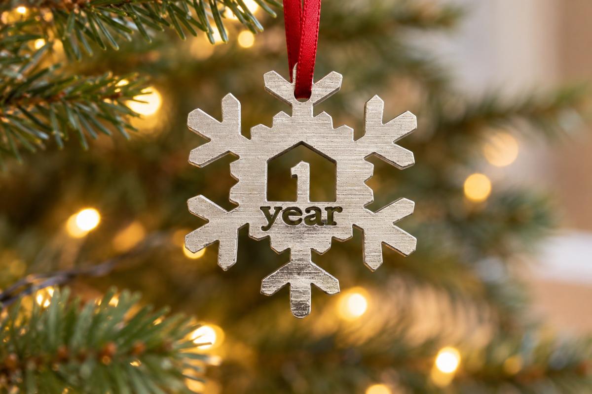 1 Year Cut Out Metal Snowflake Christmas Tree Hanging Decoration - 1st Wedding Anniversary