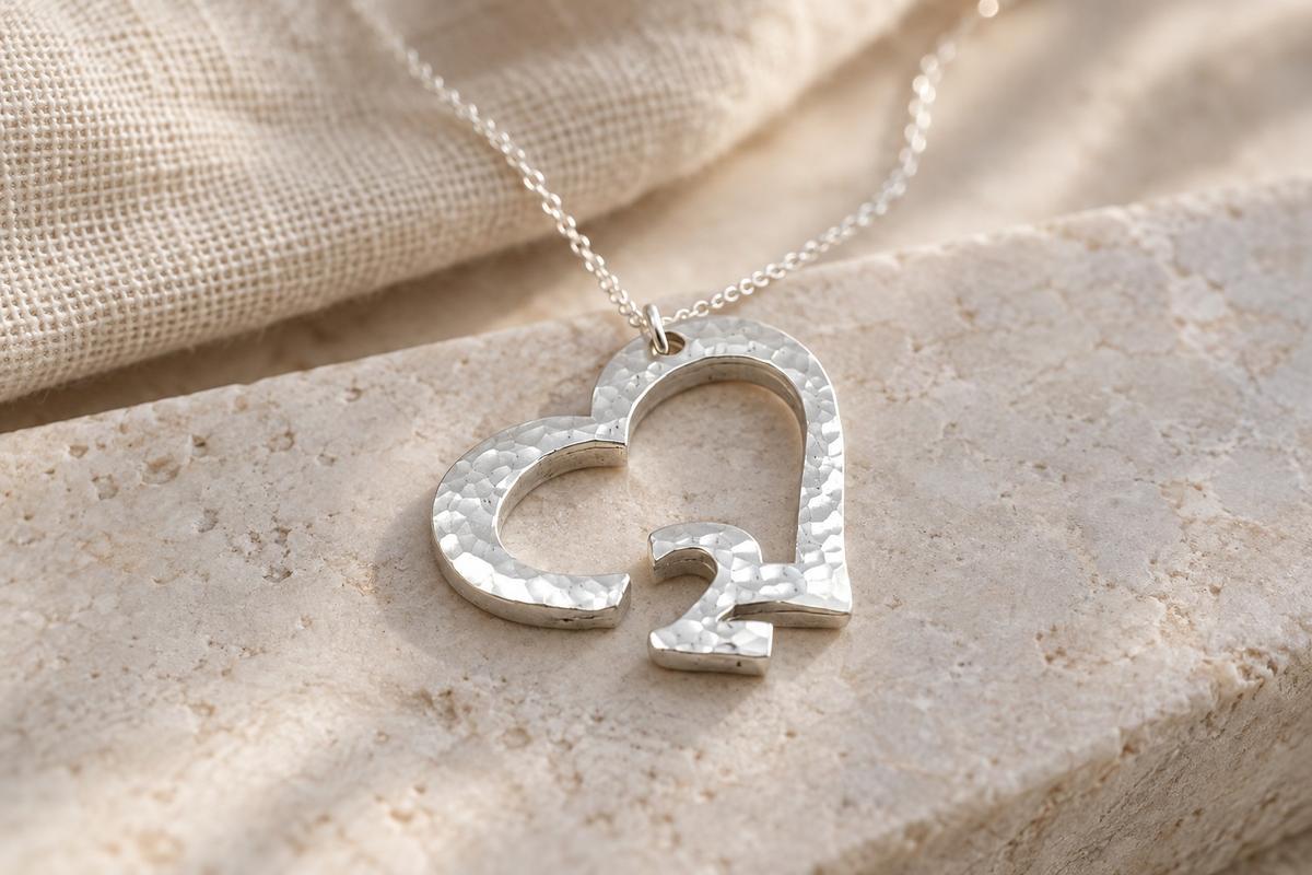 2nd Anniversary Beaten Heart Pendant with Sterling Silver Chain
