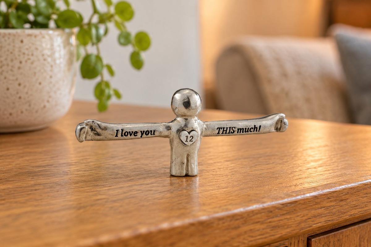 12th Anniversary I Love You This Much Figure Couple Sculpture Pure Tin Wedding Anniversary Gift Twelve Years