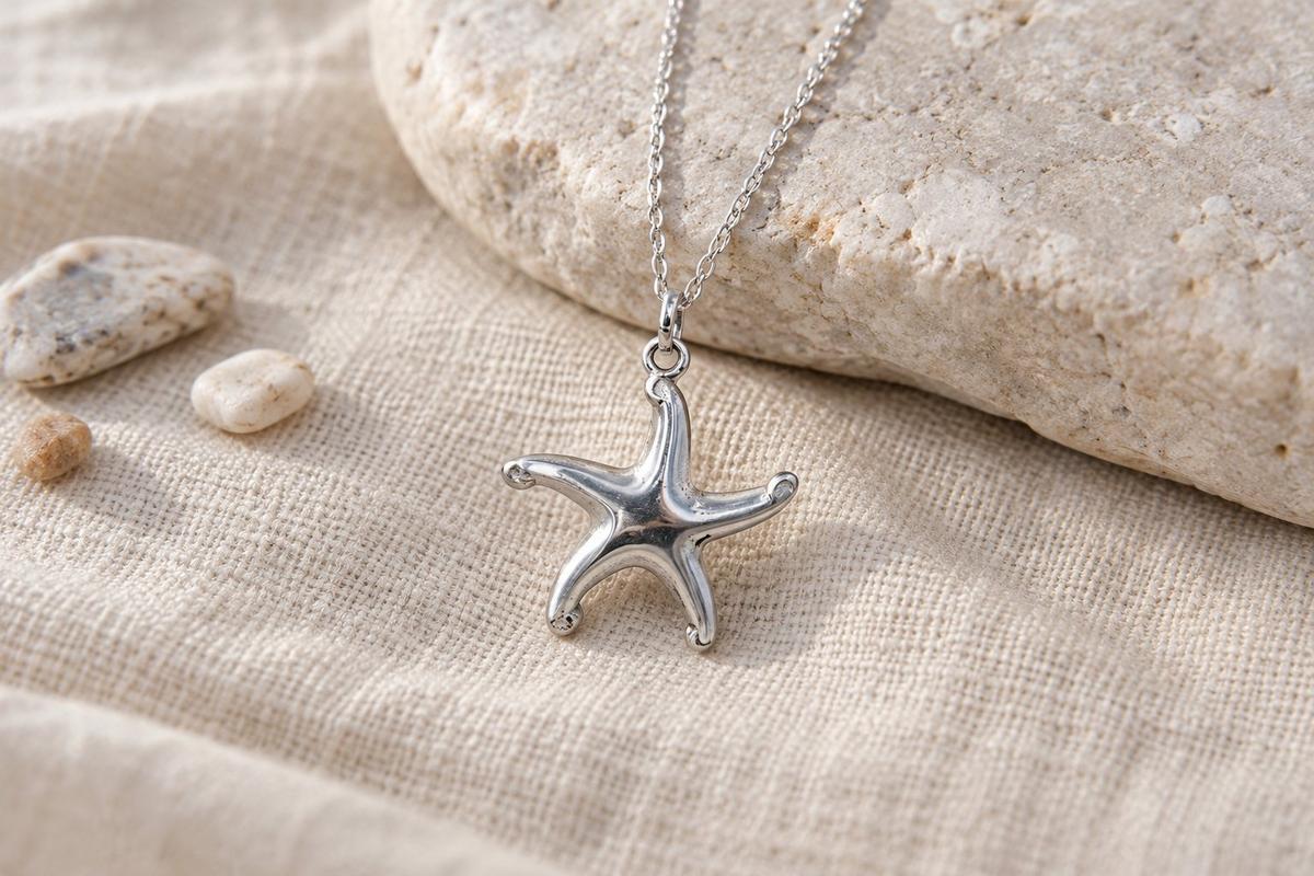 Tin Starfish Pendant/Necklace (SMALL) - 10th Wedding Anniversary. Birthday.