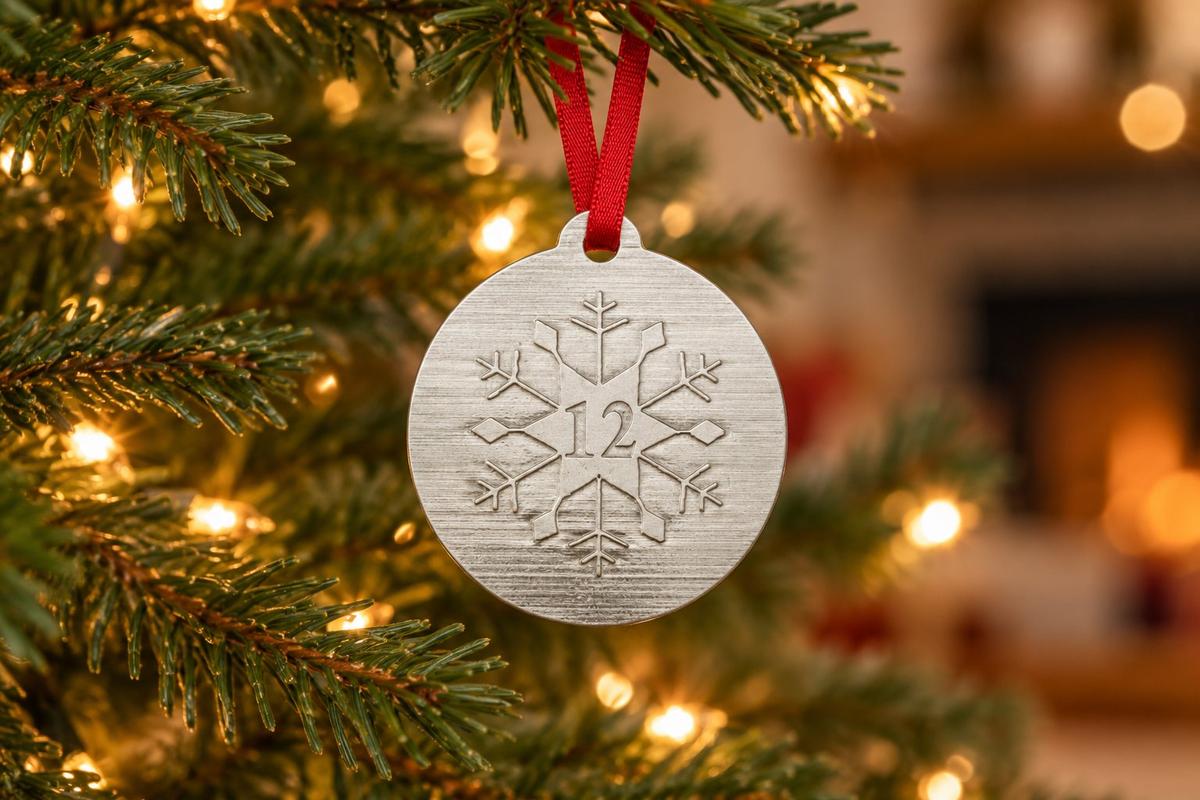 12th Christmas Snowflake Metal Decoration - 12th Anniversary Idea