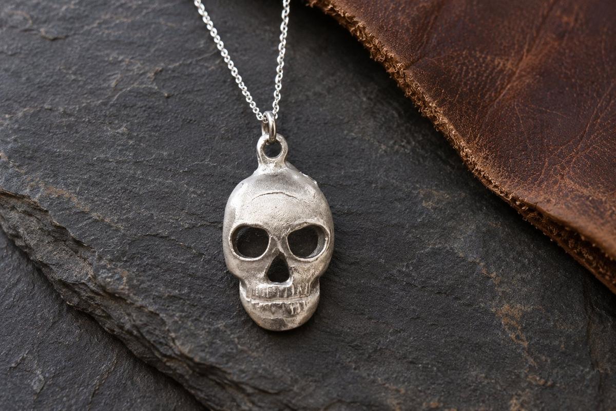 Tin Skull Pendant/Necklace - 10th Wedding Anniversary. Birthday.