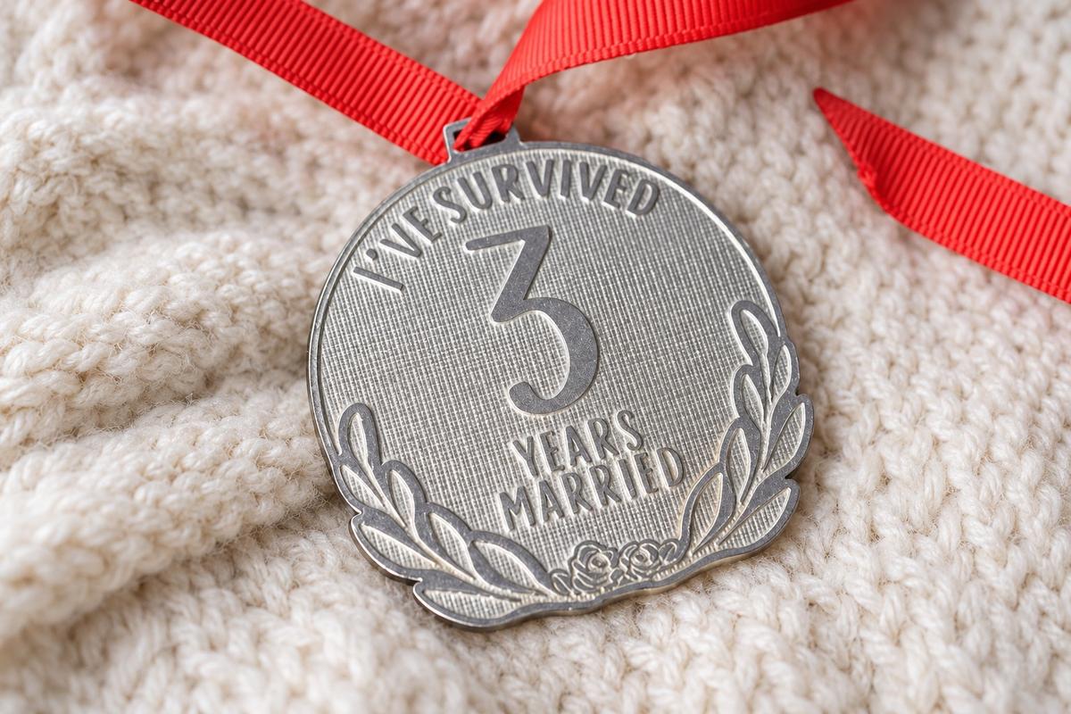 I've Survived 3 Years Married | Anniversary Medal with Sarcastic Phrase