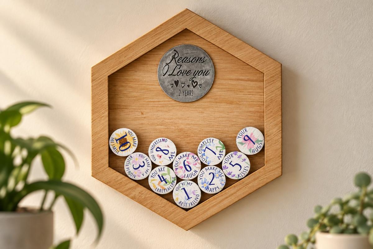 Reasons I Love You 2nd Anniversary Wall Frame and Full Colour Love Tokens
