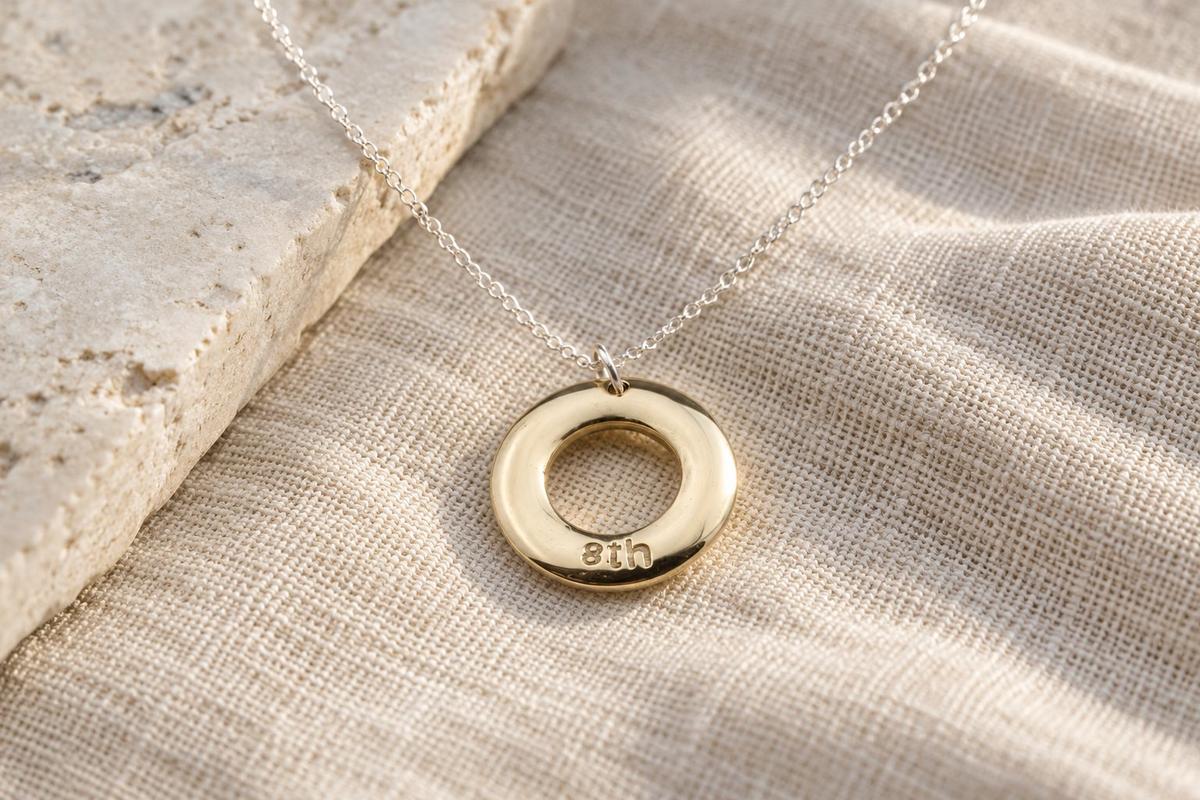 Bronze Hoop Pendant - Stamped 8th for the 8th Anniversary