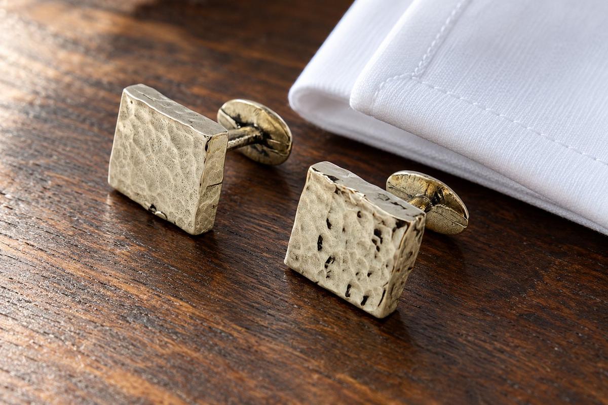 8th Wedding Anniversary Solid Bronze Rustic Cufflinks Polished Finish - 8th Anniversary Gift Idea