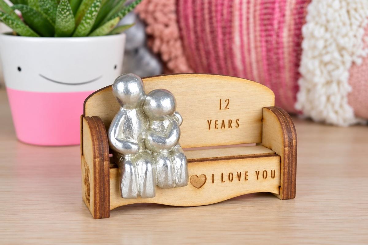 12 Years - Cuddling Couple on the Sofa | I Love You Gift | Wooden Sofa Bench | Part of the We Made a Family Range