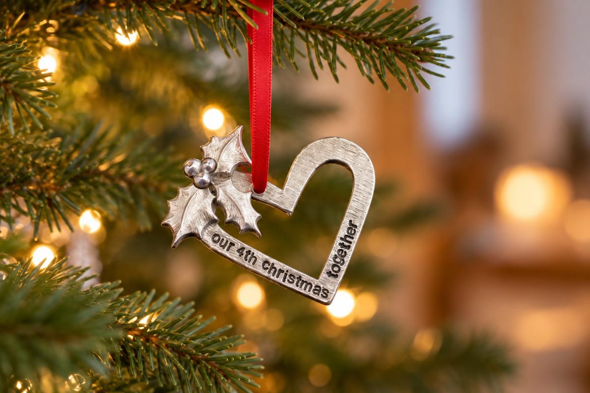 4th Anniversary Christmas Tree Ornament - Reads Our 4th Christmas Together