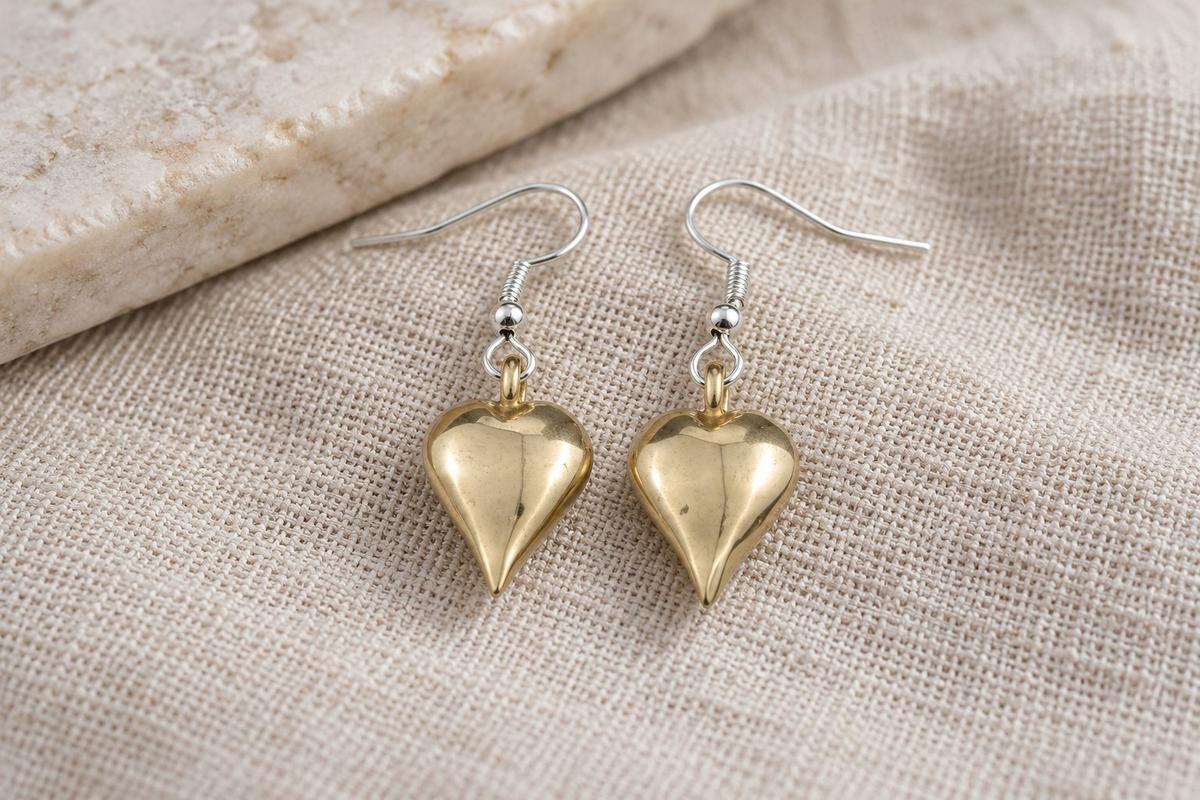 8th Anniversary Bronze Heart Earrings – Handmade Bronze Jewellery Gift for Wife, 8 Year Wedding Celebration, Romantic Gift for Her