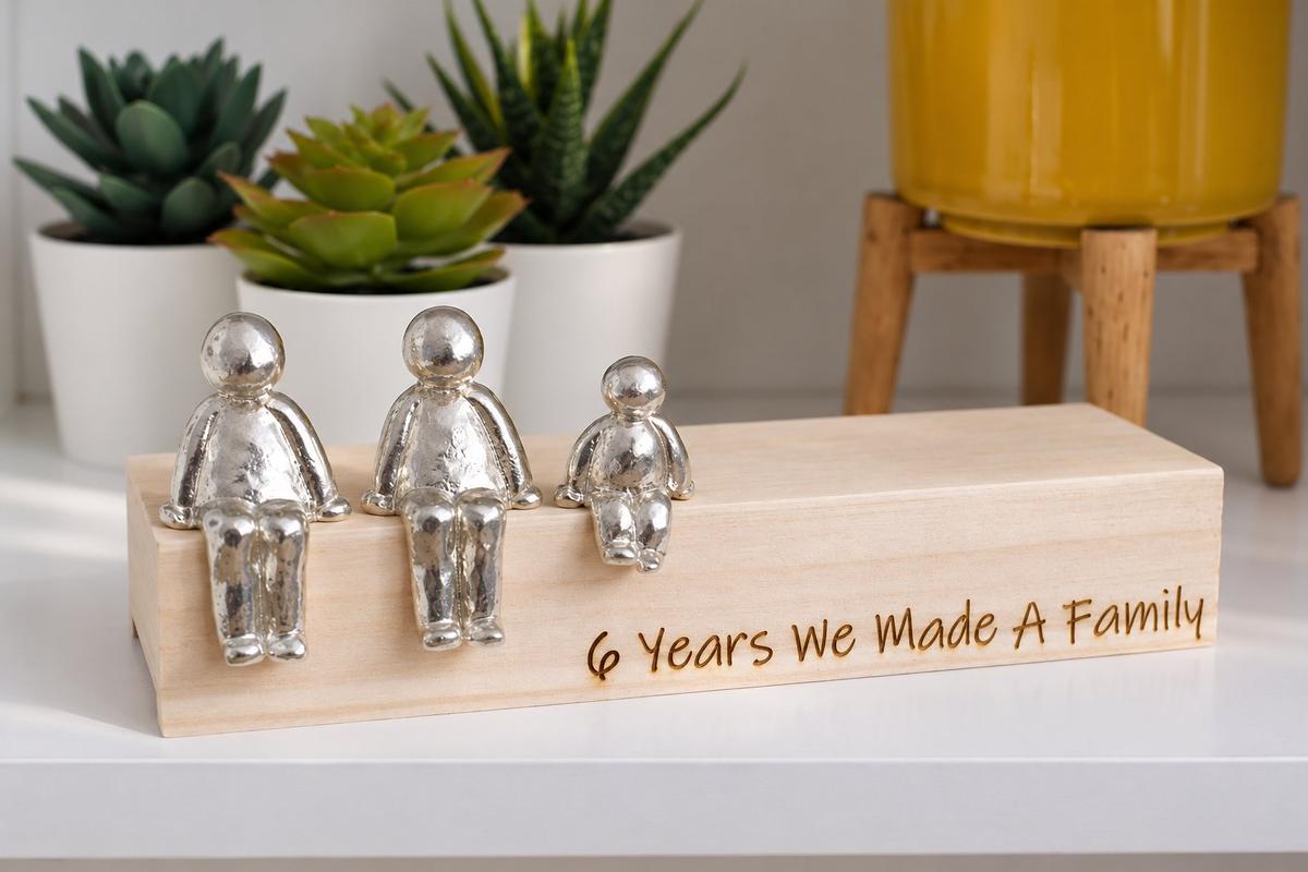 6 Years We Made a Family Sculpture Figurines - 6th Anniversary | Years 1 to 30 Available | Wooden Box Size & Grain Will Vary