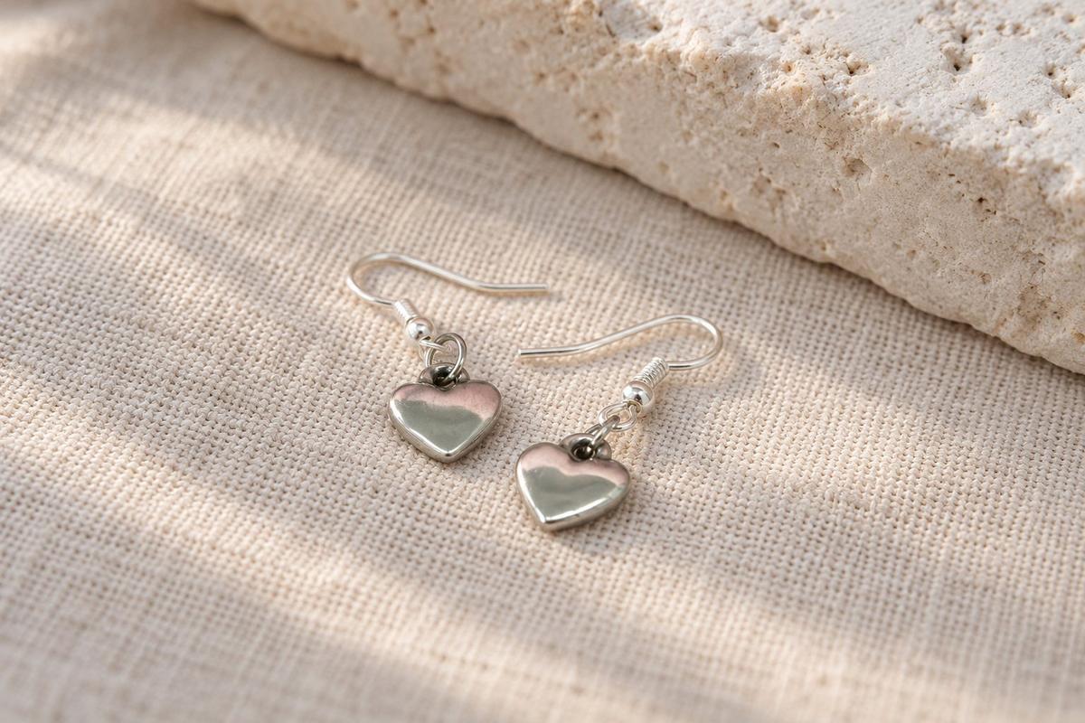 10th Anniversary Tin Heart Earrings – Classic Heart Jewellery, Traditional 10 Year Gift for Wife, Timeless Gift for Any Occasion