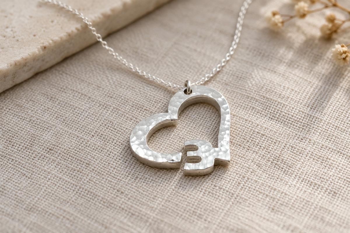 3rd Anniversary Beaten Heart Pendant with Sterling Silver Chain