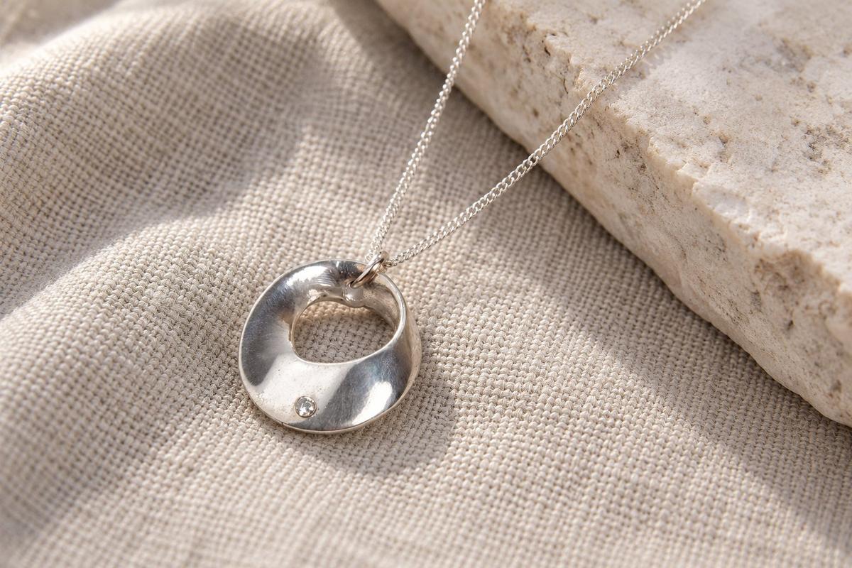 Twisted Tin and Diamond Hoop Pendant - 10th Year Anniversary Idea