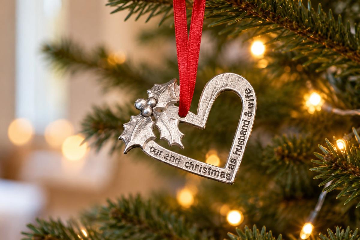 2 Year Anniversary Christmas Tree Ornament - Reads Our 2nd Christmas as Husband & Wife