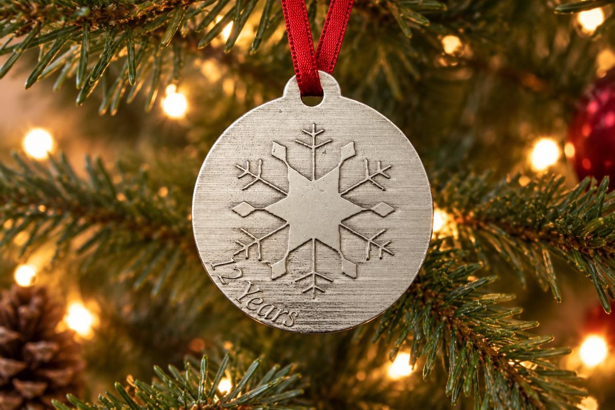 12 year anniversary gift — handmade metal snowflake Christmas tree decoration