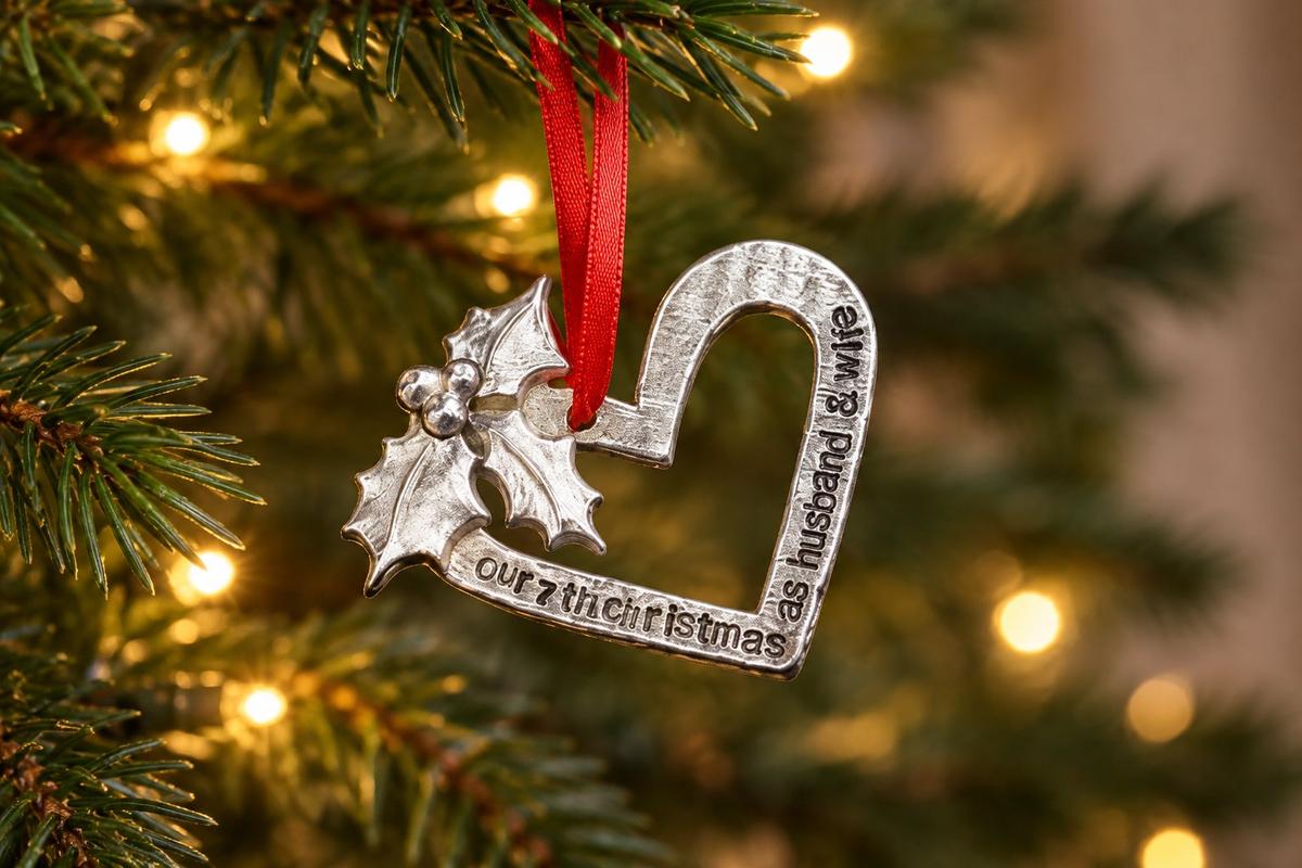 7 Year Anniversary Christmas Tree Ornament - Reads Our 7th Christmas as Husband & Wife