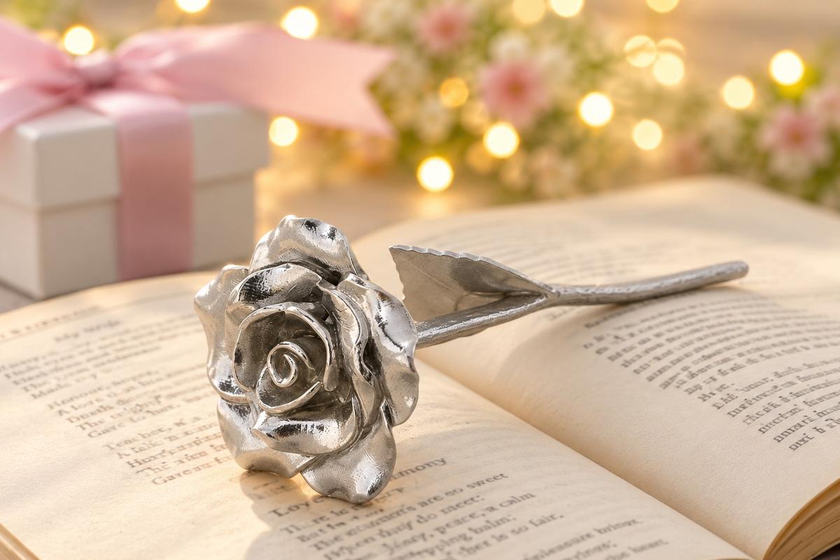 1 Year Anniversary Gift Idea With This  1st Anniversary Solid Metal Rose - The Rose That Will Never Die The Same as Your Lov