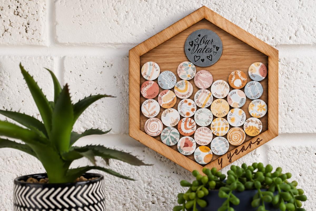 4th Anniversary Date Night Token Hanging Frame Ornament - Create 20 4th Anniversary Date Night Memories to Display (datenightframe04)
