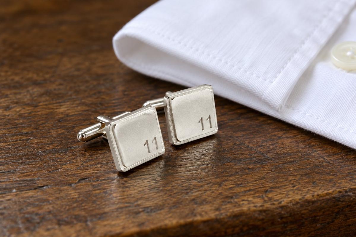 11th Anniversary Gift for Husband | Polished Square Tin Cufflinks Engraved '11' | 11 Year Wedding Anniversary, Handmade UK
