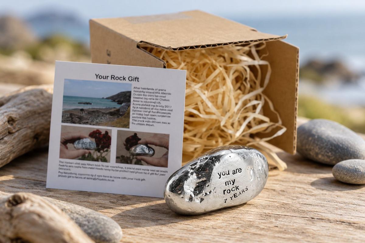 7th Anniversary You Are My Rock Gift Idea - Solid Metal Heavy Polished Rock Gift for 7 Year Anniversary