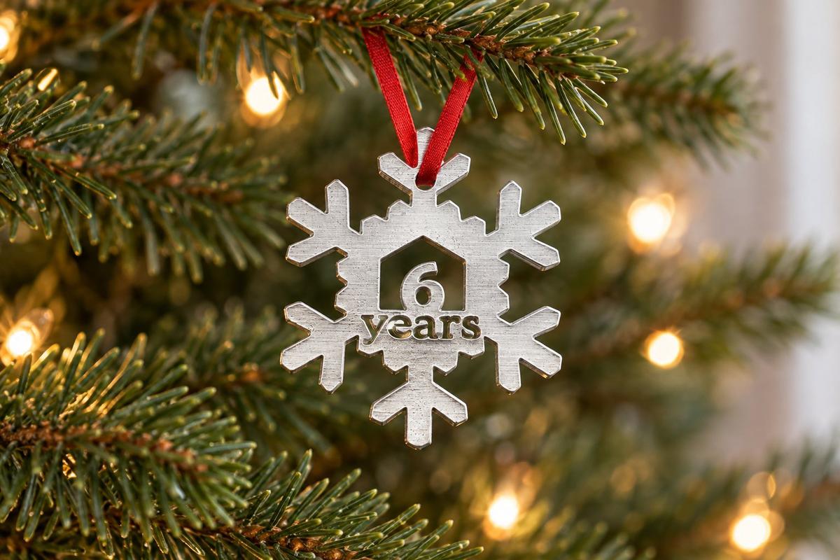 6 Year Cut Out Metal Snowflake Christmas Tree Hanging Decoration - 6th Wedding Anniversary