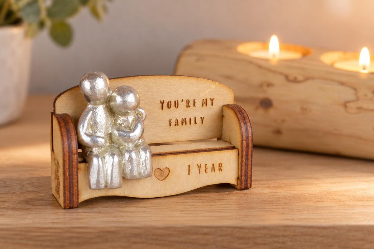 You're my family - 1 Years | Cuddling Couple on the Sofa | I Love You Gift | Wooden Sofa Bench | Part of the We Made a Family Range