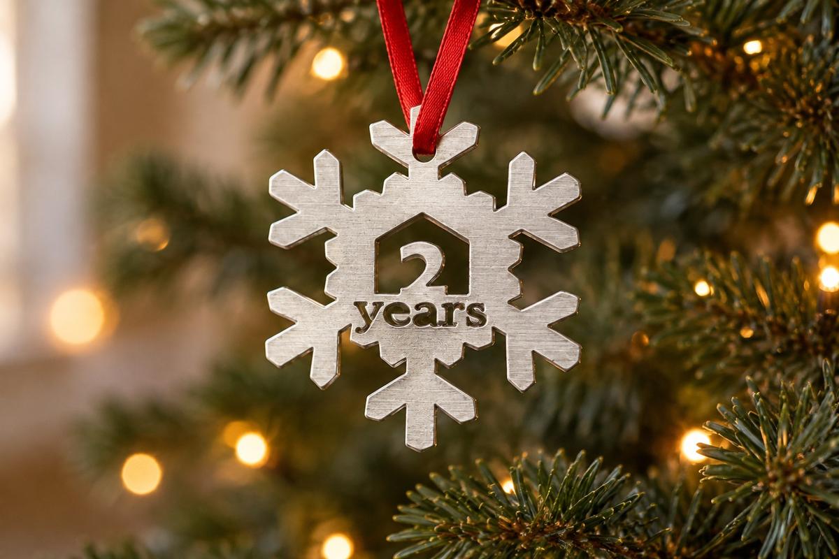 2 Year Cut Out Metal Snowflake Christmas Tree Hanging Decoration - 2nd Wedding Anniversary