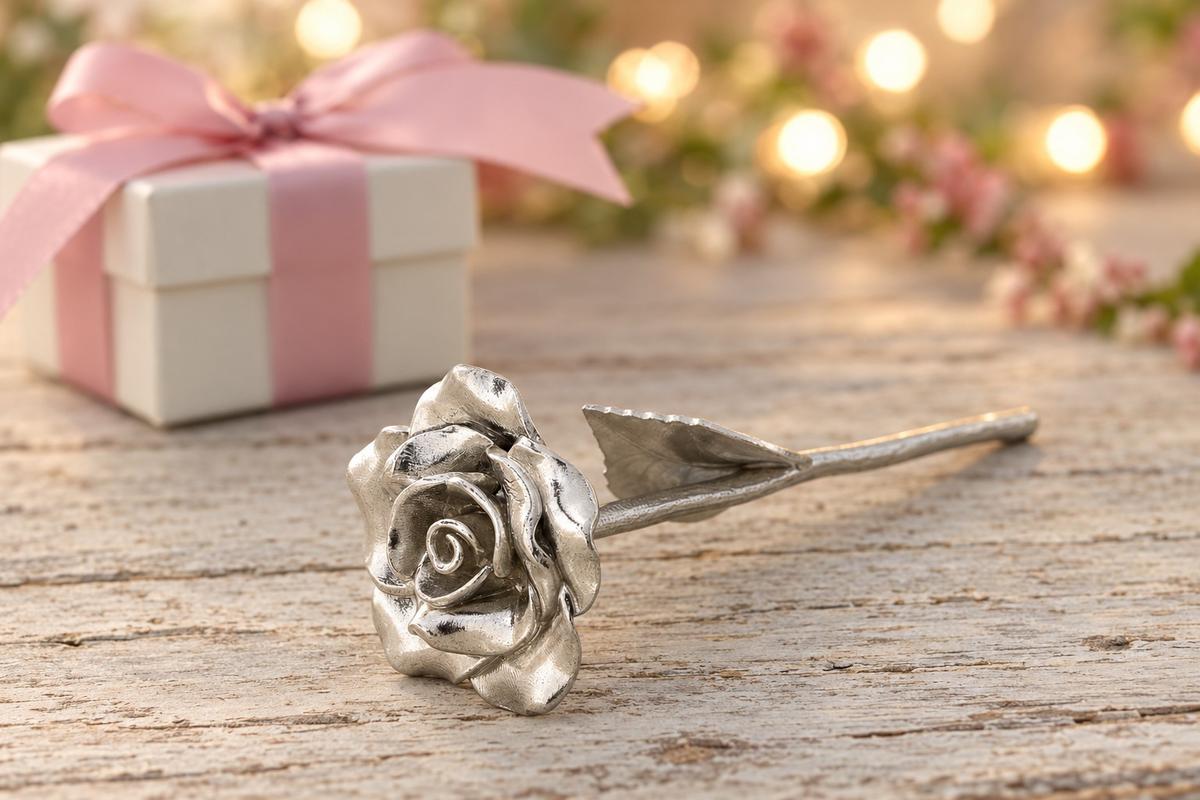 2nd Anniversary Gift - Solid Metal Everlasting Rose with Gift Tag