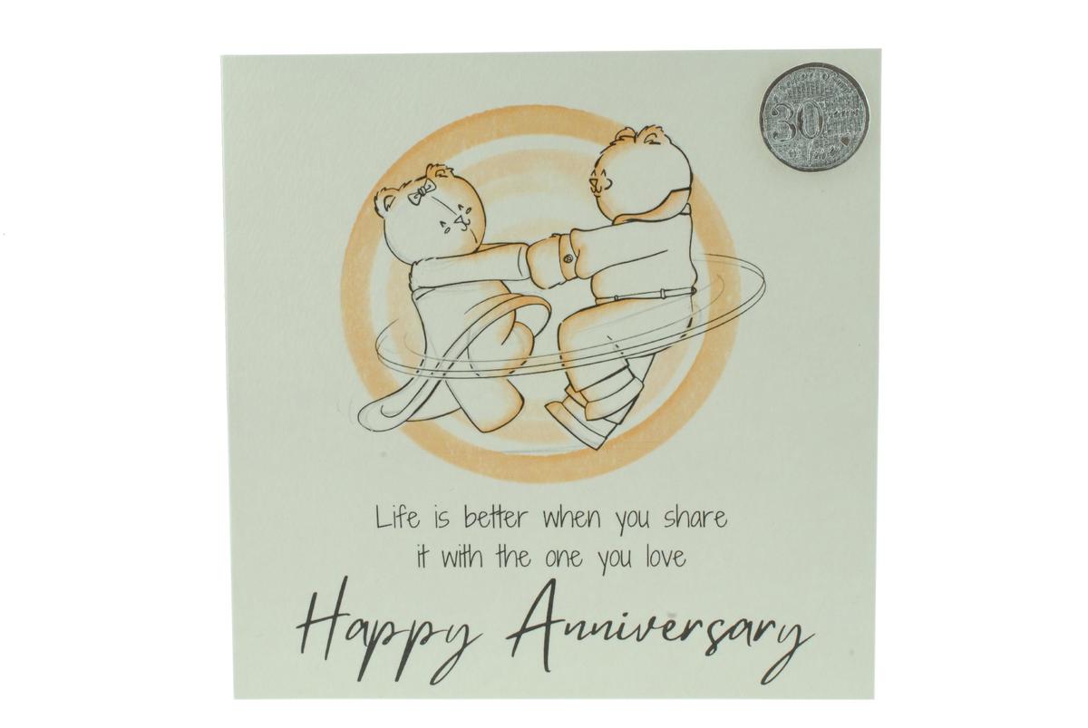 5th Anniversary Card - Bears Dancing, with 5th Anniversary Metal Token